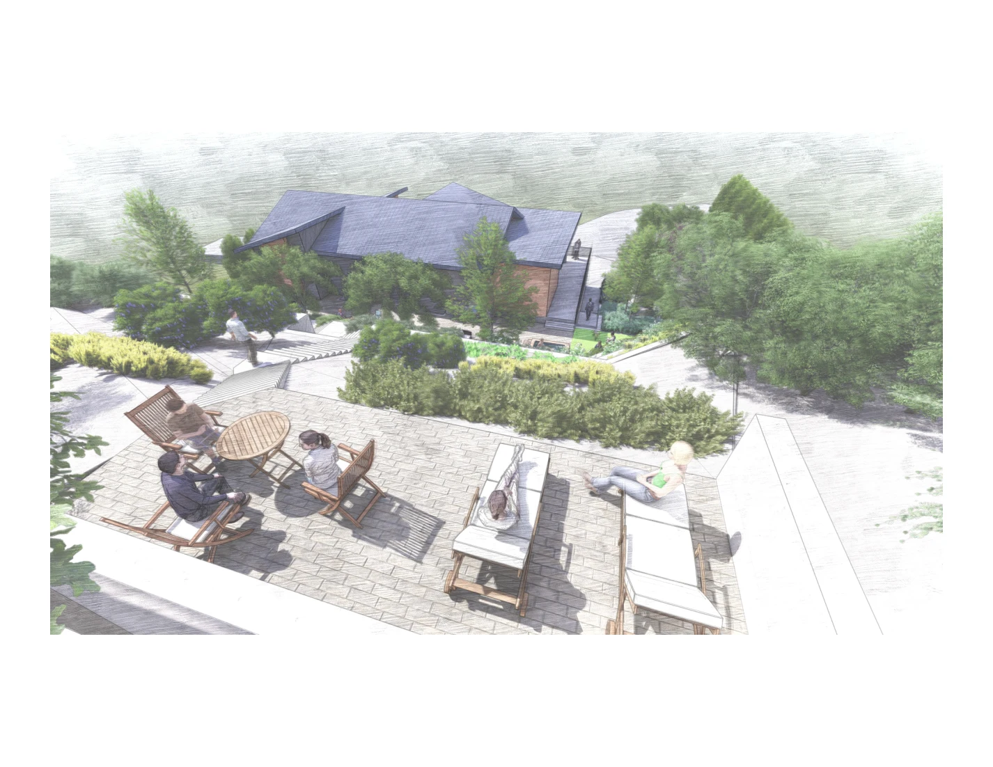 Proposed terraced landscape with outdoor seating and planting
